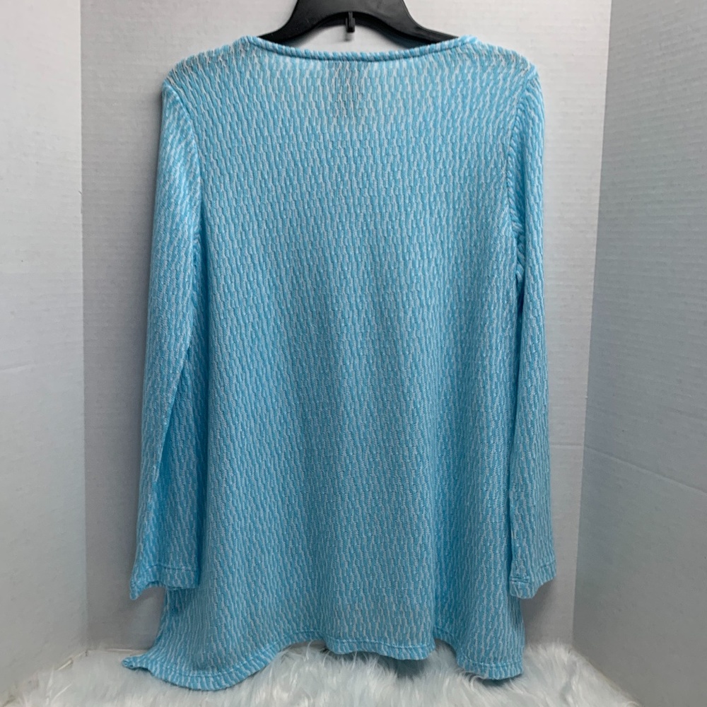 New Chelsea and Theodore Womens Sz L Blue Lightweight Sweater Tunic Textured Top - Picture 4 of 4
